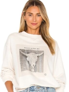 Anine Bing Walk With Me Graphic Crewneck Sweatshirt - Cream